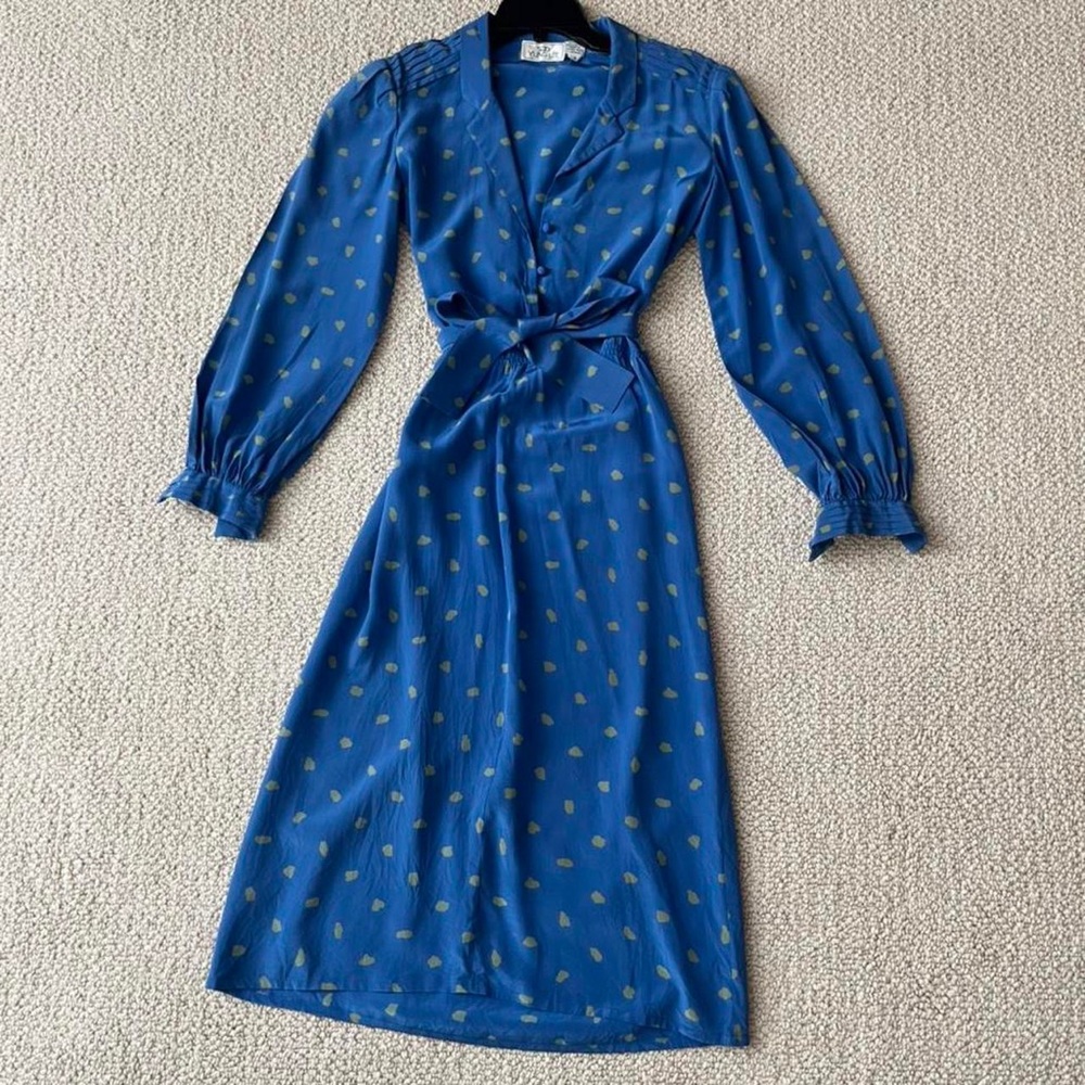 Vintage blue and green patterned silk dress